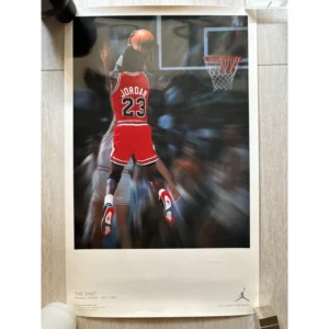 Official Nike Jordan Brand poster featuring Michael Jordan in a red Chicago Bulls No. 23 jersey making The Shot over Craig Ehlo on May 7, 1989, wearing Air Jordan 4 Bred sneakers.