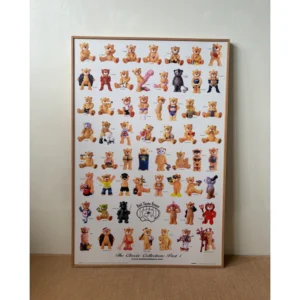 Official 2005 Bad Taste Bears poster titled The Classic Collection Part 1 featuring a vertical grid array of iconic collectible bear figurines in a wooden frame.
