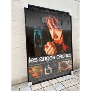 Rare official 1995 French grand theatrical poster for Wong Kar-wai's Fallen Angels featuring Michele Reis in a distorted wide-angle close-up, framed in a matte black wooden frame, measuring 120x160cm.
